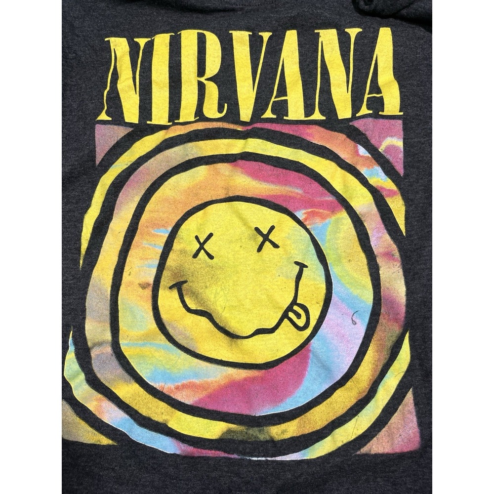 Nirvana Vintage T-Shirt, Smiley Face On Dark Gray Size Small